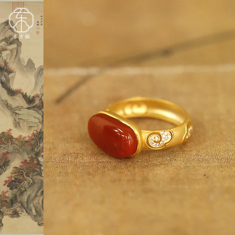 东方俪DOFUNLY【赤云】天然南红马鞍18K金设计款戒指NHJZ浮岚