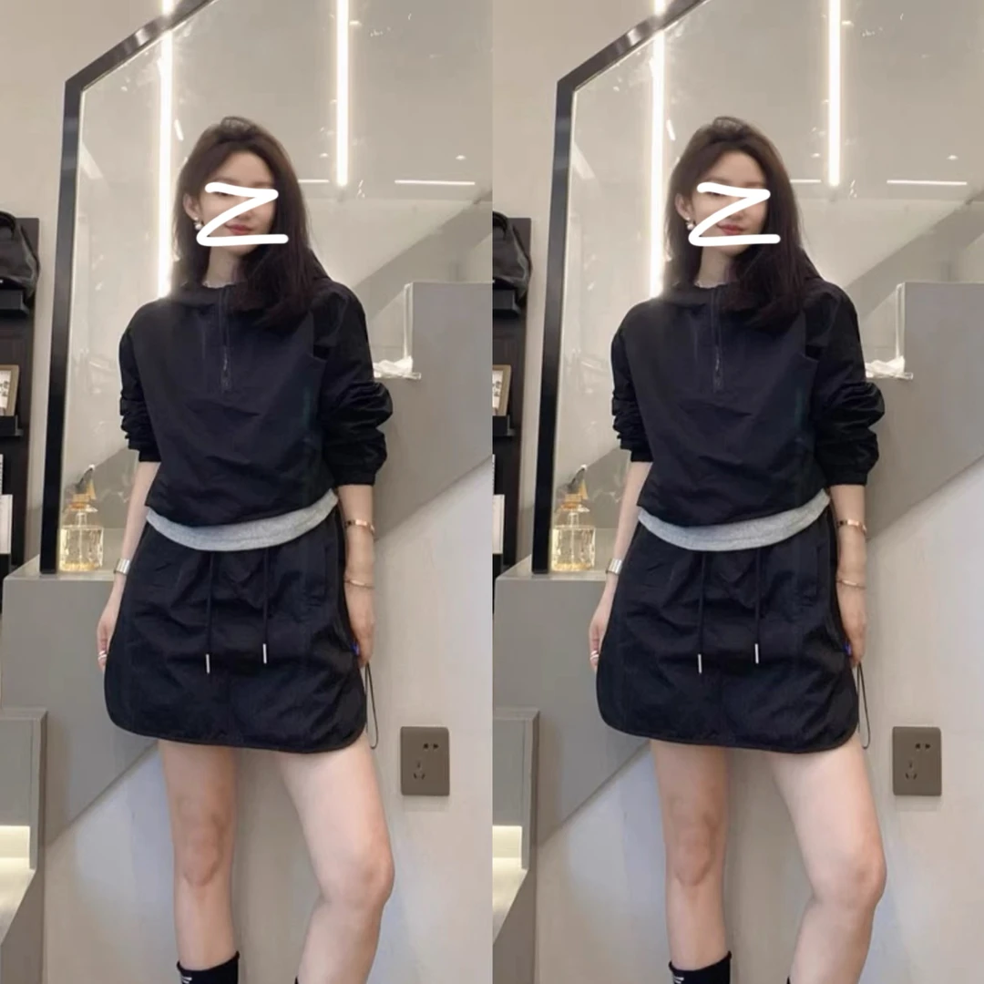 2025秋季新款【黑漾轻潮】立领卫衣+工装半身裙假两件套装6316