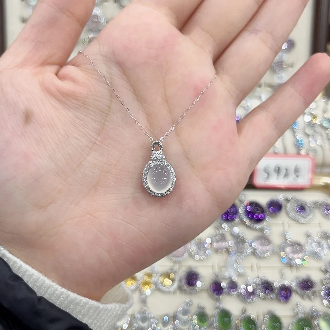 蛇纹石玉银S925镶嵌颈饰