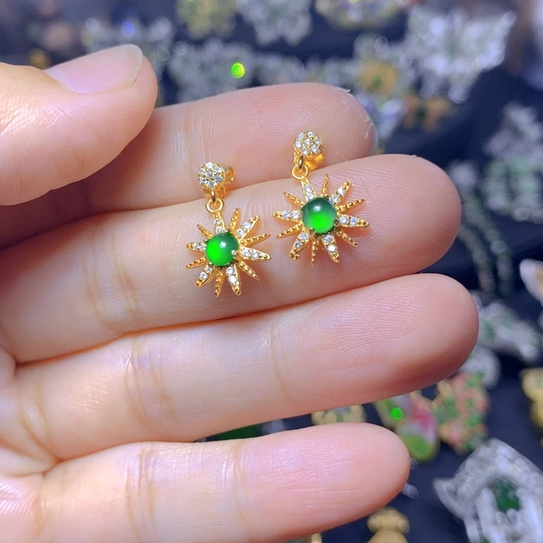 翡翠银S925镶嵌吊坠(不含链)天然资源