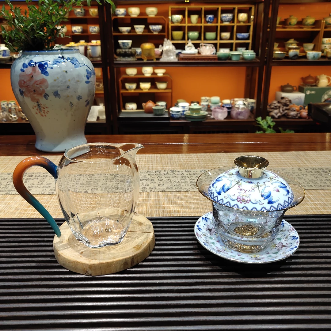 国色御山三才碗150毫升 手工茶具蓝色茶杯陶瓷珐琅彩描金杯碟高档