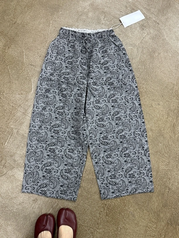 G004腰果花腰头蕾丝九分阔腿裤