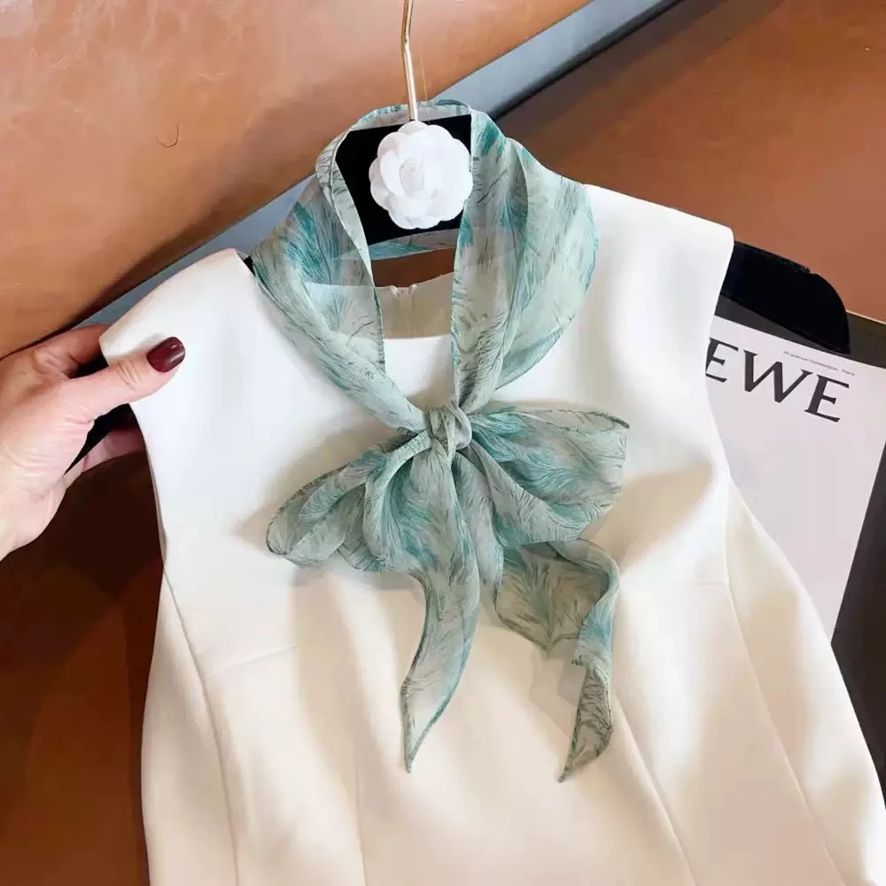 绿色中古款薄款乔其纱100%桑蚕丝长条约150*10cm