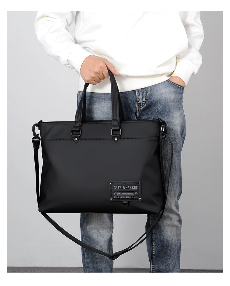 防水手提包单肩男士商务公文包手拎包复古风轻便潮流简约肩包