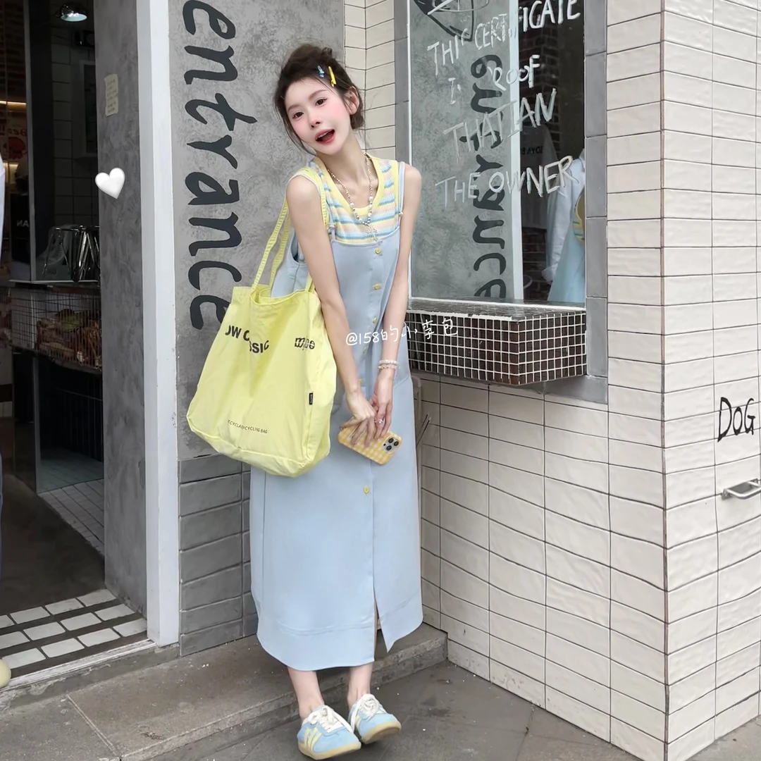 LIRUI【斯佳丽女孩】显瘦休闲背带裙套装夏韩版时尚简约宽松两件套