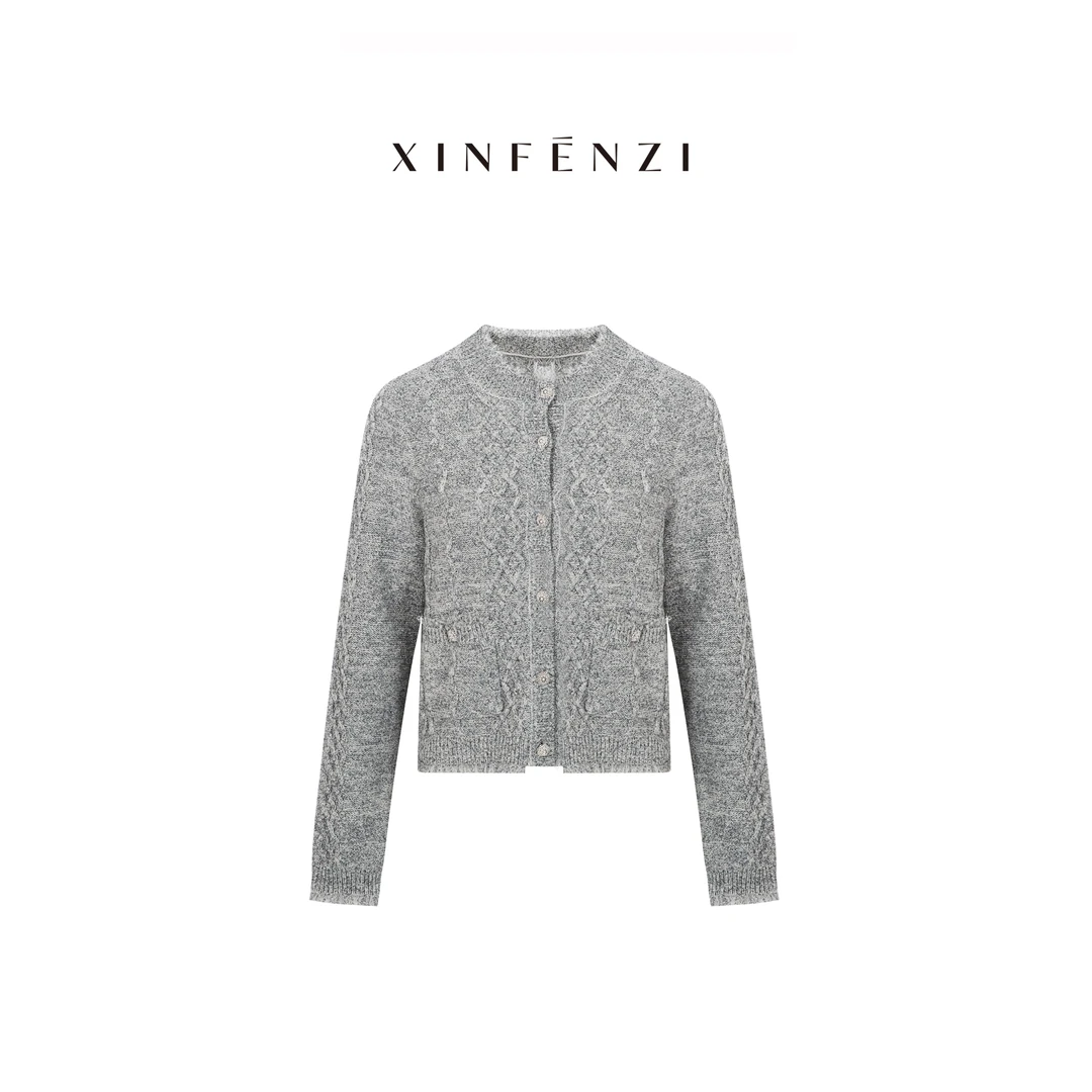 【多瑙河】XINFENZI 质感细闪亮丝针织绞花毛衫外套 51113