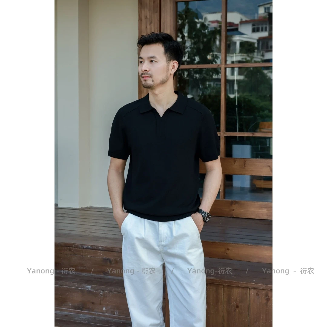 老钱风格调‘高级肌理感极简百搭针织POLO短袖T恤凉感短袖polo衫