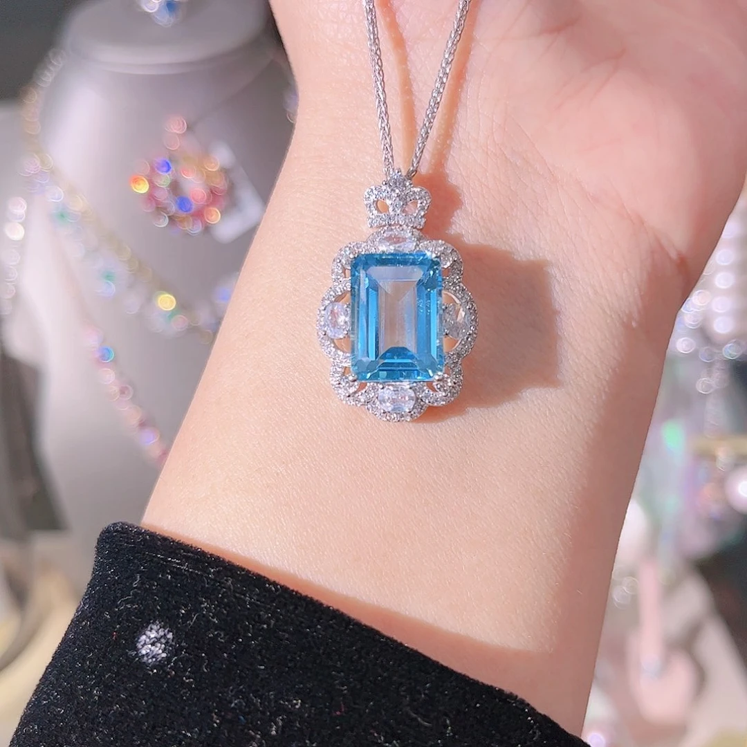 托帕石颈饰银S925镶嵌尊***起