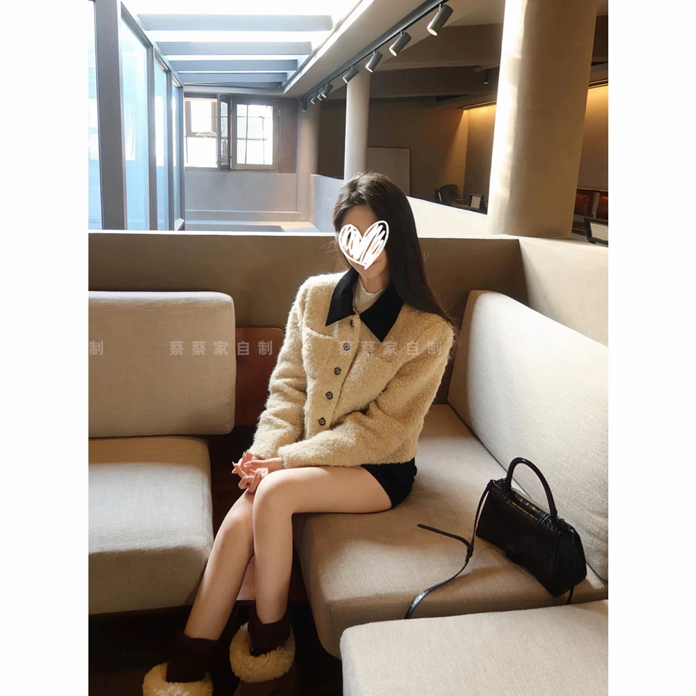 【海派甜心】小香风翻领羊羔毛短款休闲慵懒夹棉外套2515#