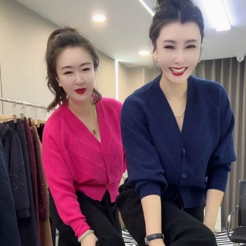 6933针织开衫针织衫袖型女上衣纯色秋季针织短款气质宽松秋冬