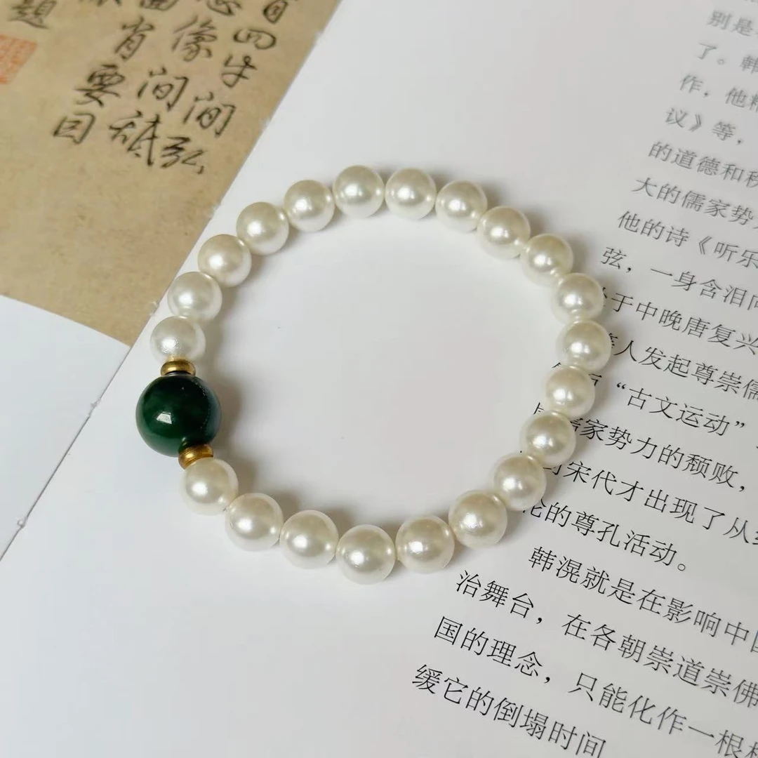 天然和田玉碧玉卡12mm设计款手串