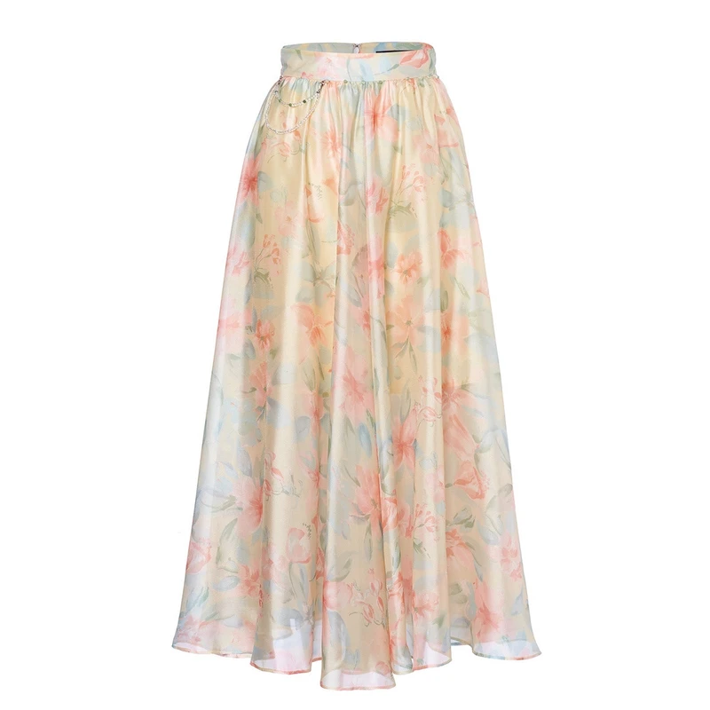 MAXRIENY复古油画氛围感花卉印花伞摆半裙欧根纱裙子MC88SK546F20