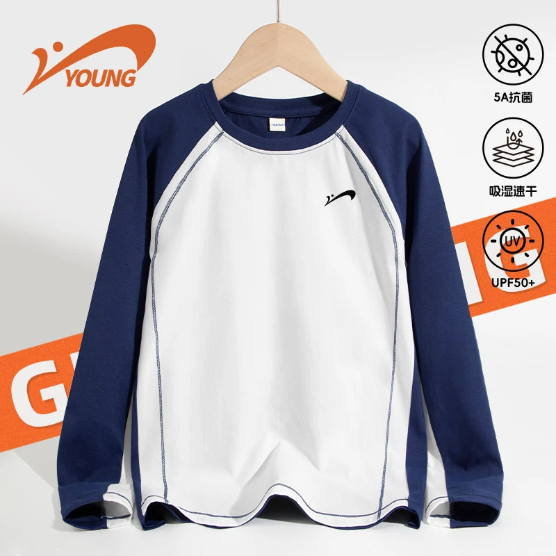 贵人鸟童装男童t恤秋季儿童时尚运动上衣中大童防晒抗菌舒适长袖