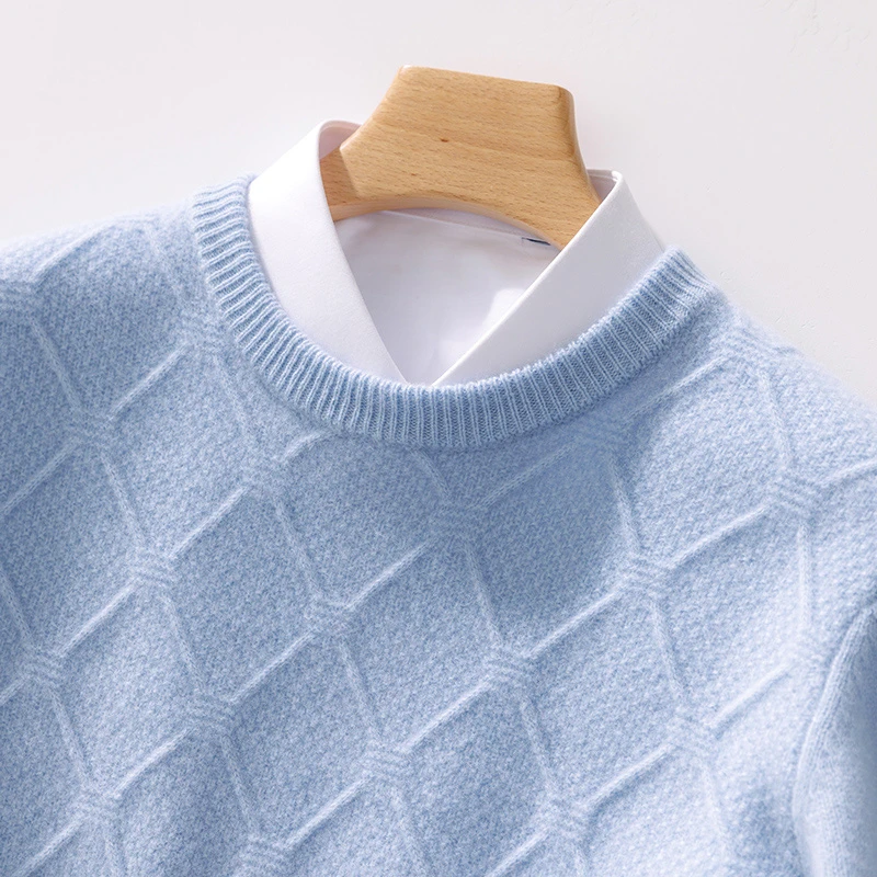 重工菱形~秋冬新款100澳洲羊毛男圆领加厚商务休闲针织打底衫