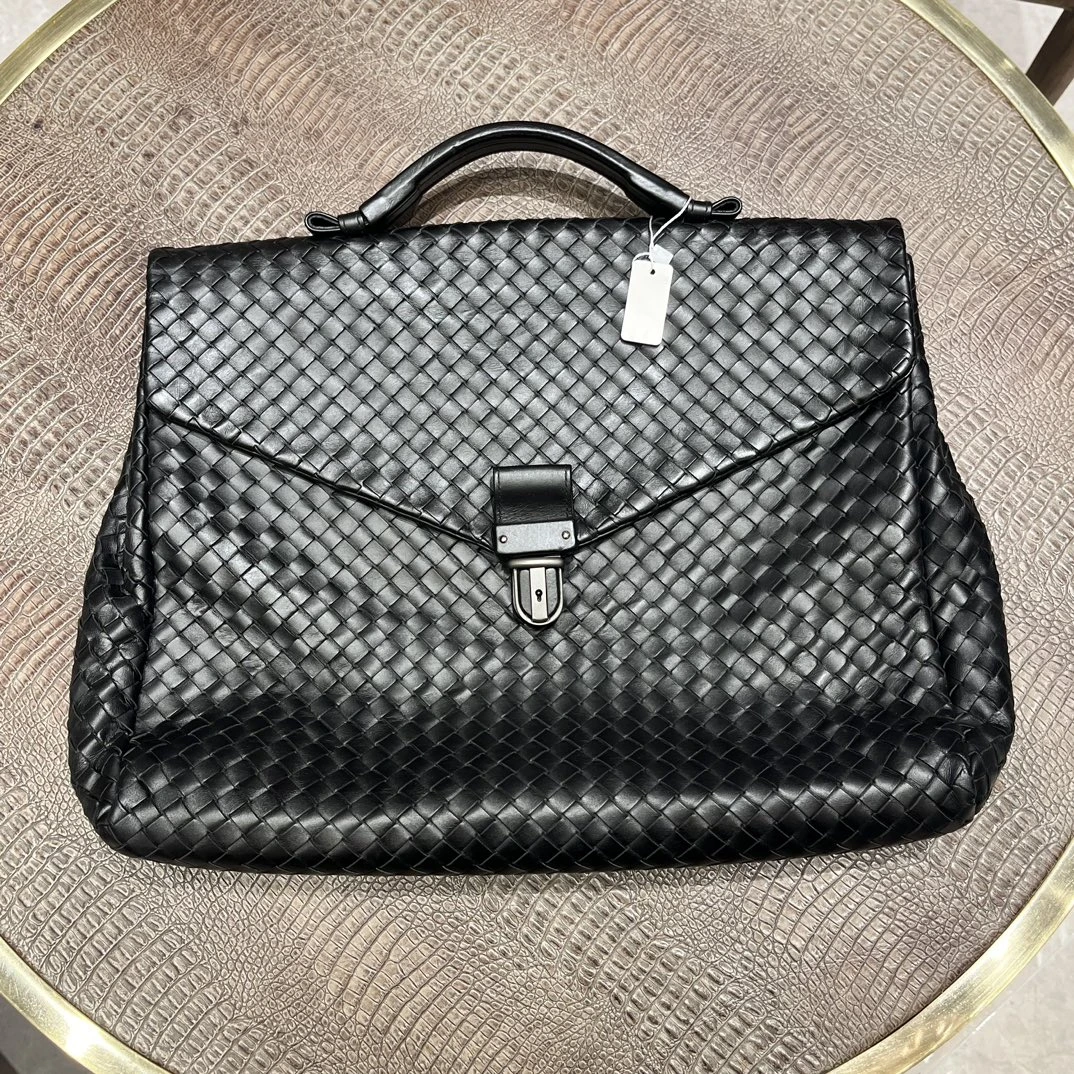 95新 BOTTEGA VENETA/葆蝶家 bv 黑色编织公文包/98新/NB9585