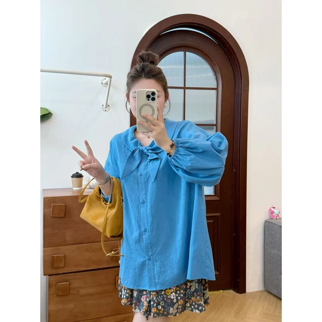 晶咕佳佳【乖乖领结】蝴蝶领结设计薄感长袖衬衫气质时尚宽松设计