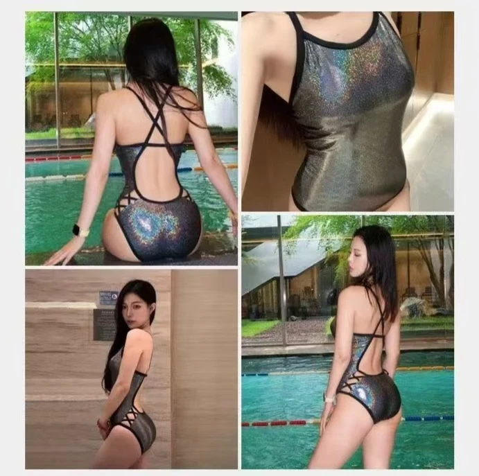 烫金镂空泳衣女士2025新款高级感连体性感纯欲竞速游泳馆专用泳装