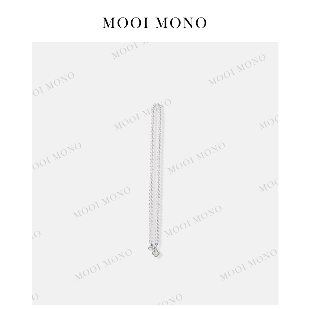 钛钢贝壳项链 MOOI MONO"幸运之蕊"珍珠链条四叶草项链 P906J52