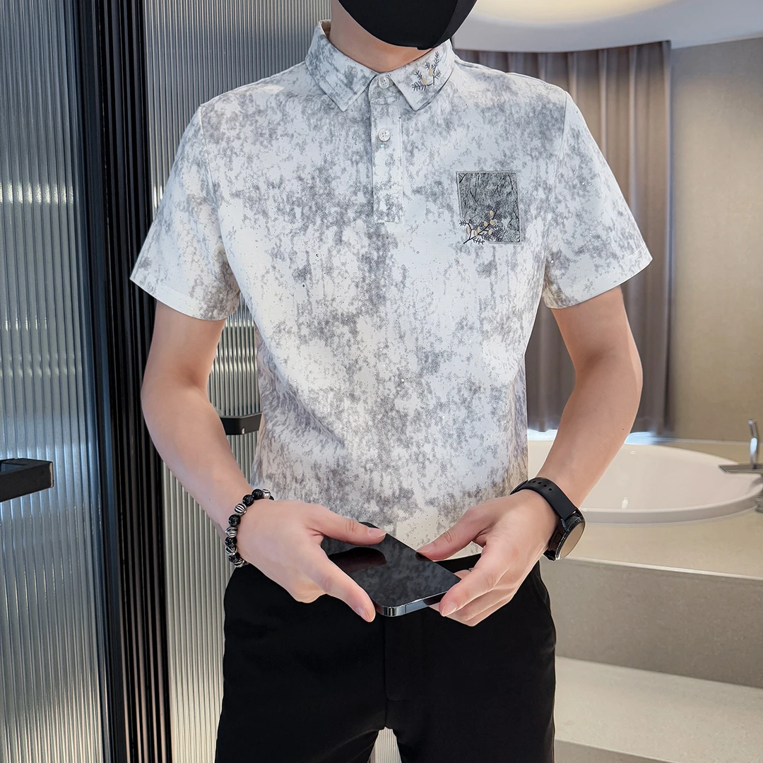 扎染设计男士短袖polo衫夏季新款时尚潮流高端满天星痞帅翻领t恤