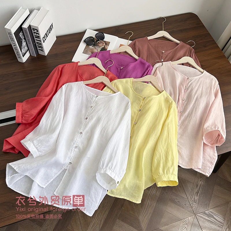 （衣兮纯色文艺亚麻小衫）2550春夏新款舒适宽松轻薄气质衬衣D