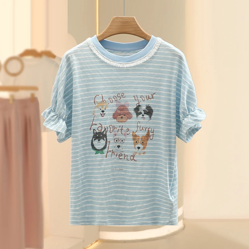 【芙】纯棉条纹洋气减龄时尚T恤2025夏季新款设计感品牌女装