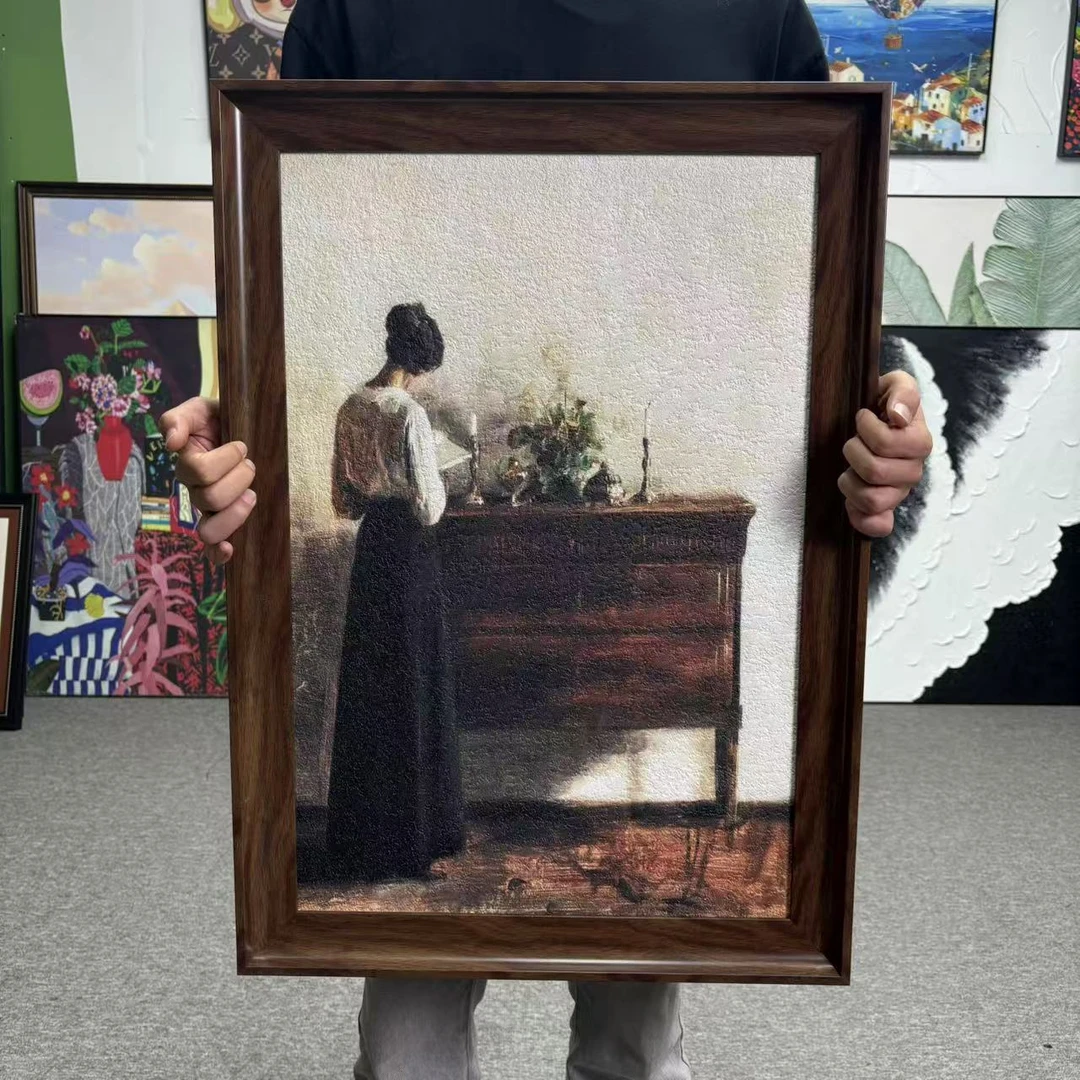 法式小众复古风读书女子主题客厅餐厅装饰画沙发背景墙挂画5070