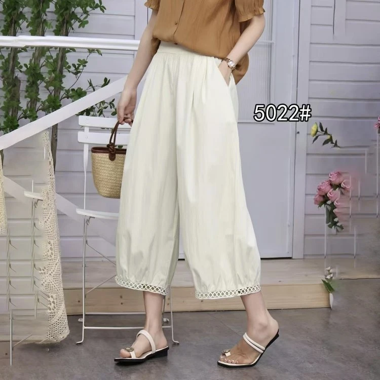 夏季薄款镂空阔腿高腰九分休闲裤2025哪吒灯笼裤裤子女