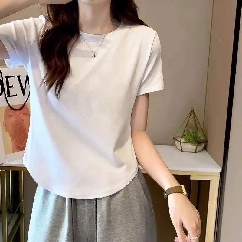 法乐琪欧货白色短袖t恤2025新款夏季纯棉正肩不规则体恤短款上衣