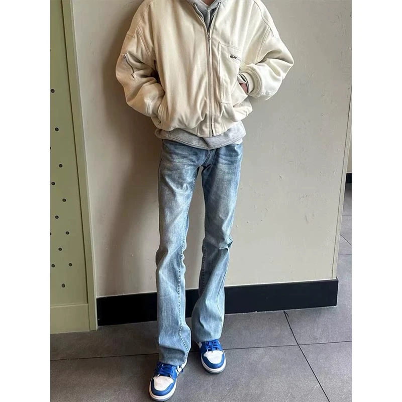 cleanfit浅蓝色牛仔裤男款美式高街vibe裤子修身高腰窄版直筒长裤