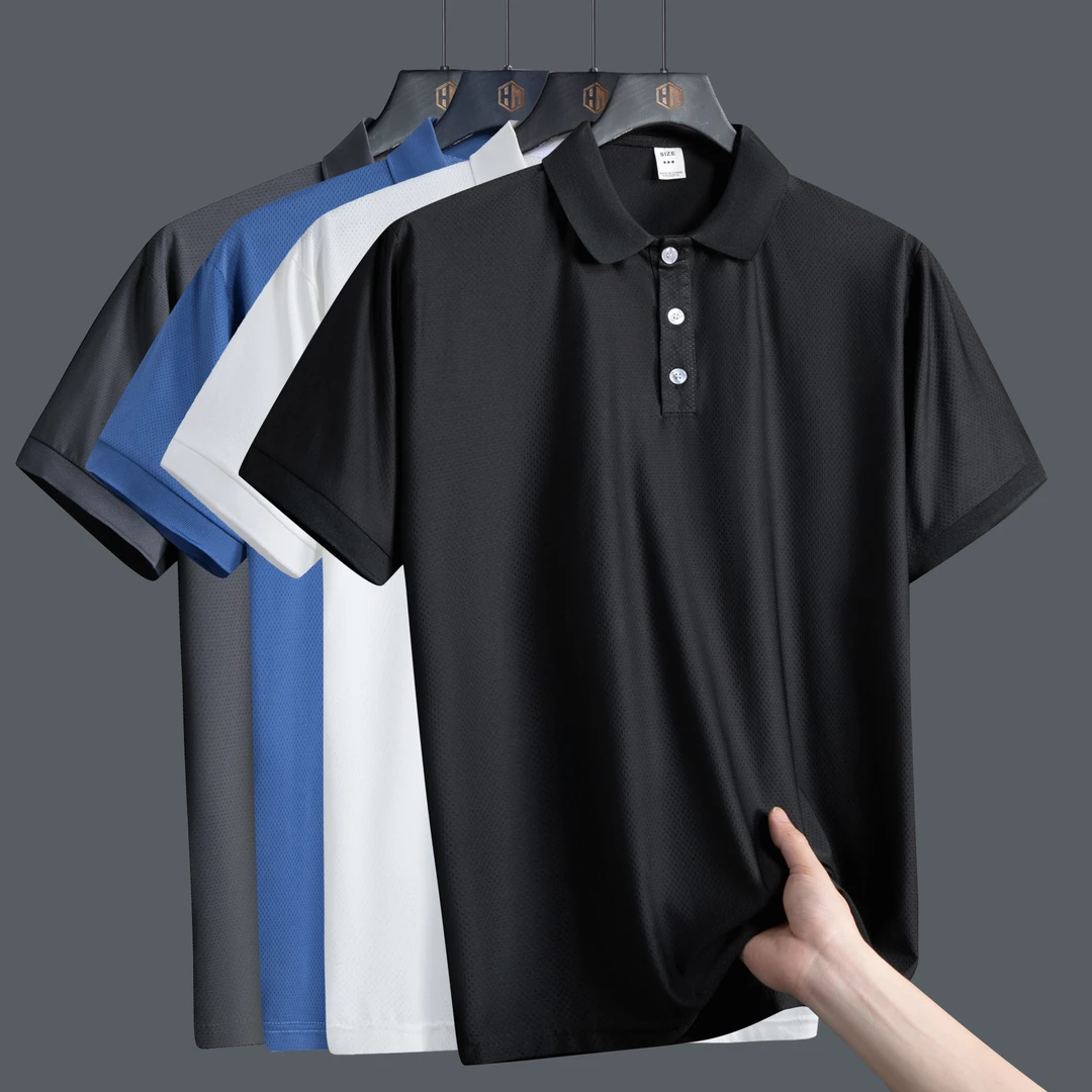 POLO衫男夏季薄款冰丝凉感短袖t恤男宽松休闲翻领体恤大码半袖潮