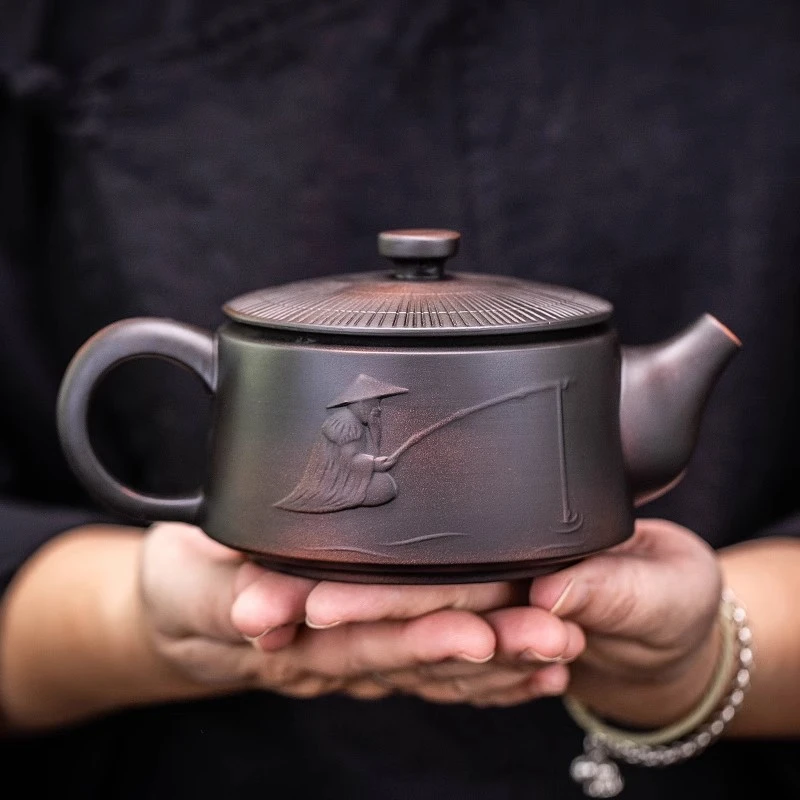 纯手工云南建水紫陶大容量渔翁凤鸣壶家用办公泡茶壶功夫茶具汉瓦