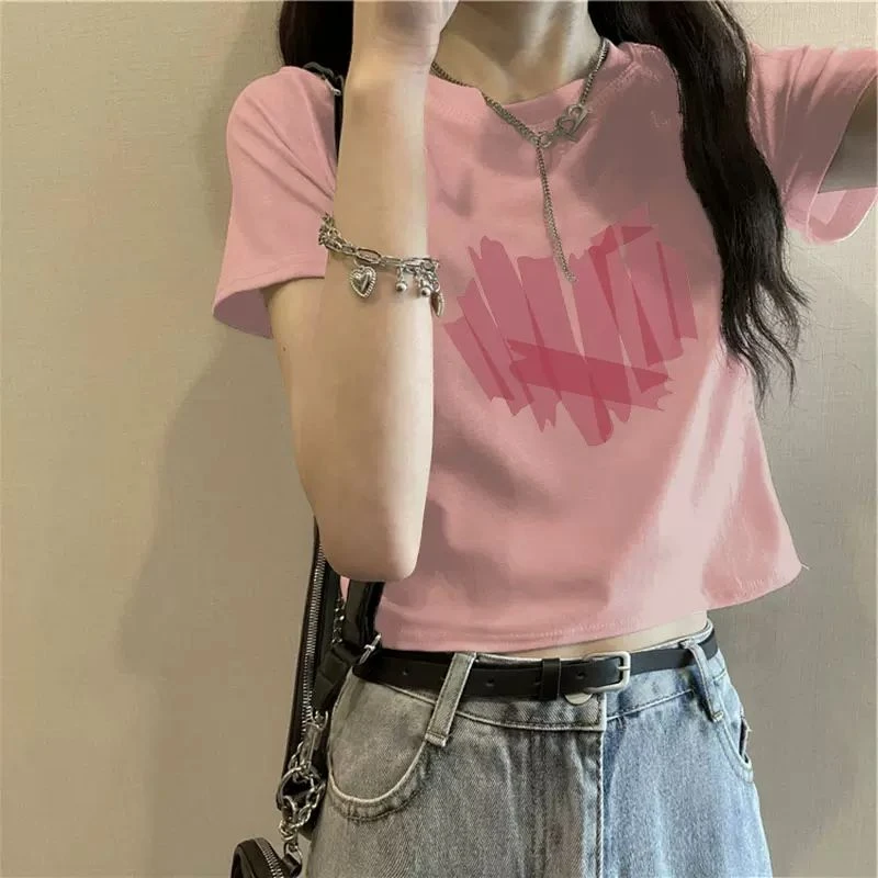 纯棉短袖t恤女夏季2025新款设计感正肩短款显瘦ins小个子上衣