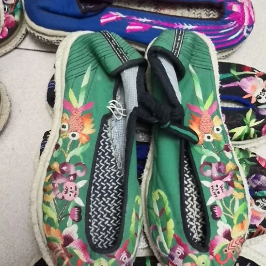 纯手工绣花鞋千层底布鞋34码绿色