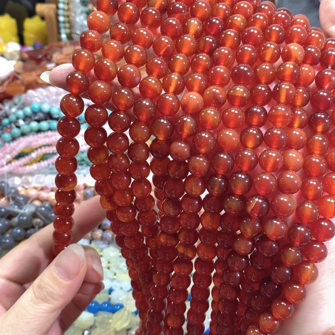 玛瑙/玉髓未镶嵌珠宝半成品红玛瑙一条卡10mm