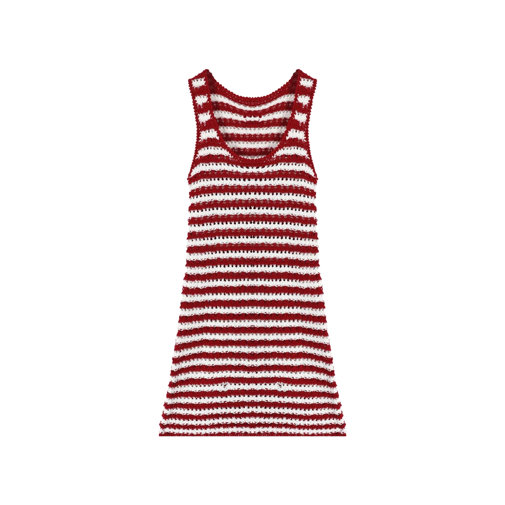 RAQZ53075法式减龄少女港范淑女甜美条纹撞色修身无袖针织连衣裙