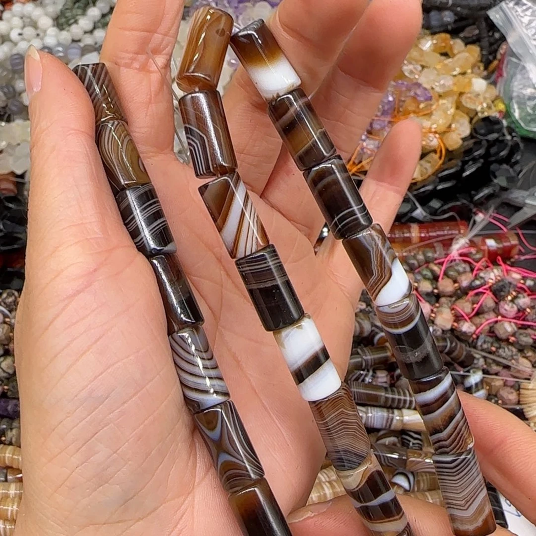 玛瑙/玉髓合金珠宝半成品缠丝玛瑙桶珠8mm一条