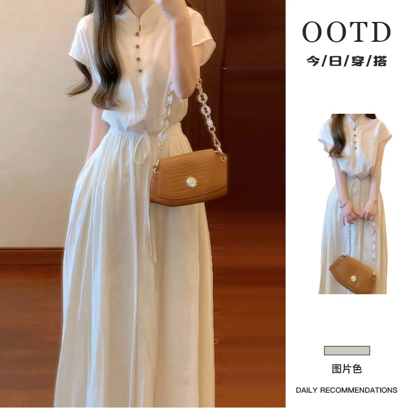 2025新款新中式国风套装裙高级感改良旗袍白色甜美可爱风格衣服