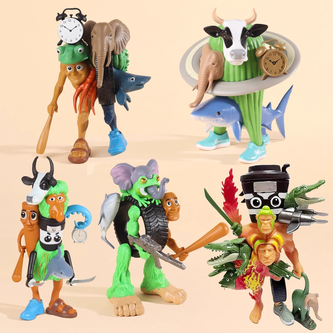 缝合怪外国AI山海经黄金版手办怪物融合版木棍人通通鲨鱼模型玩具