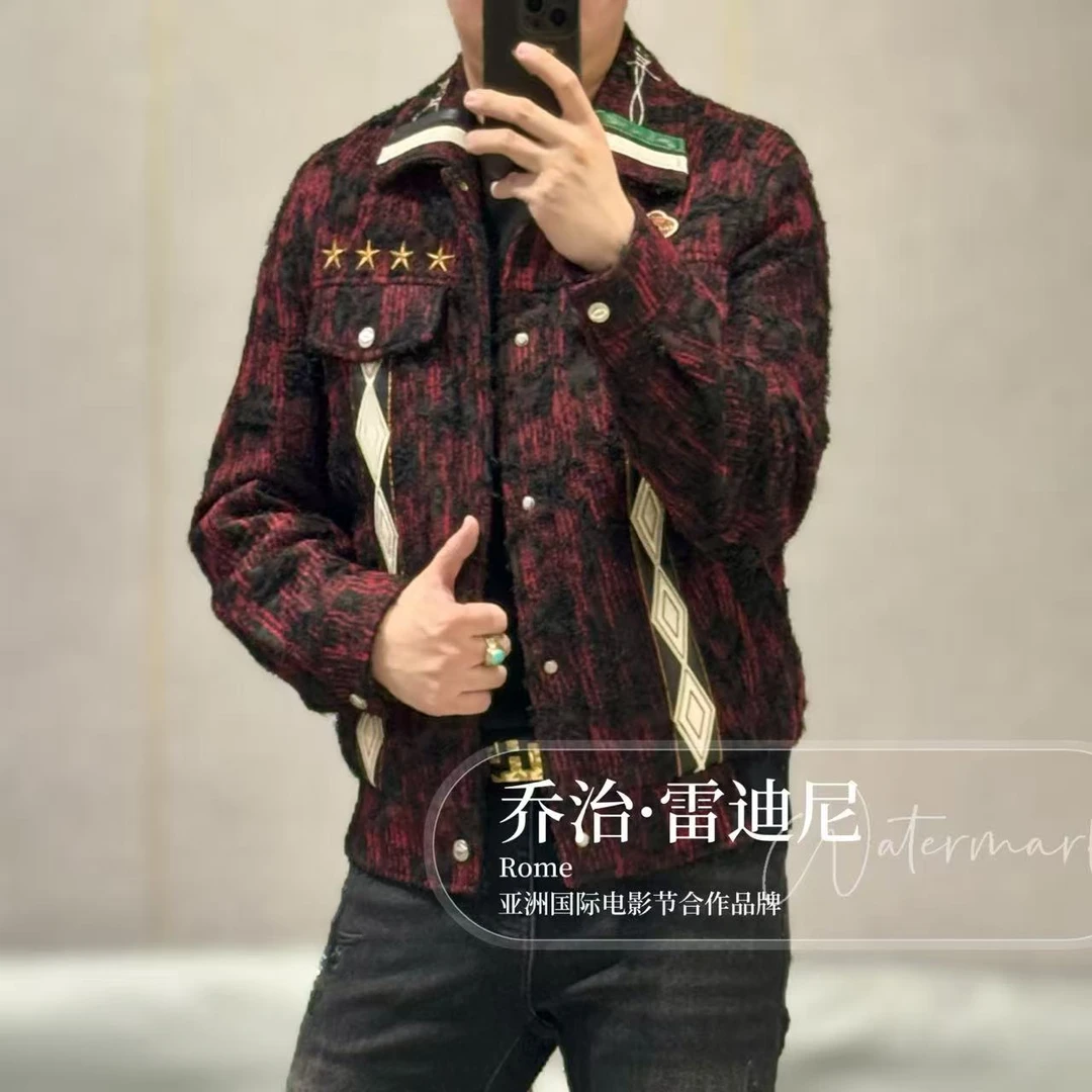 【乔治·雷迪尼】高端定制小香风立体雕花真皮拼接夹克257140