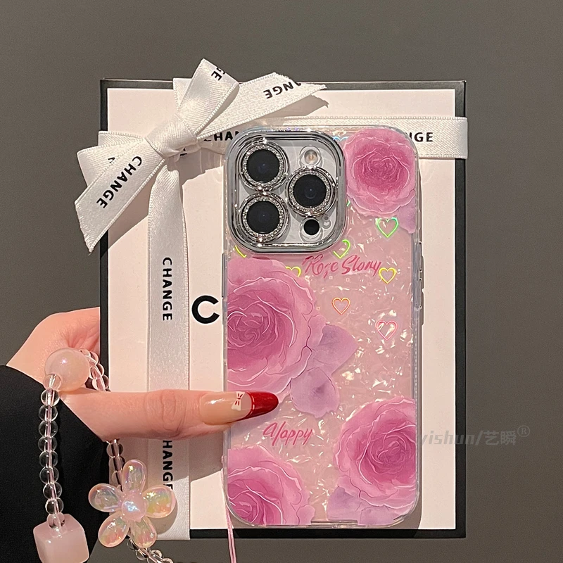 唯美气质晕染豆沙粉玫瑰14适用苹果16promax手机壳新款iphone15pm