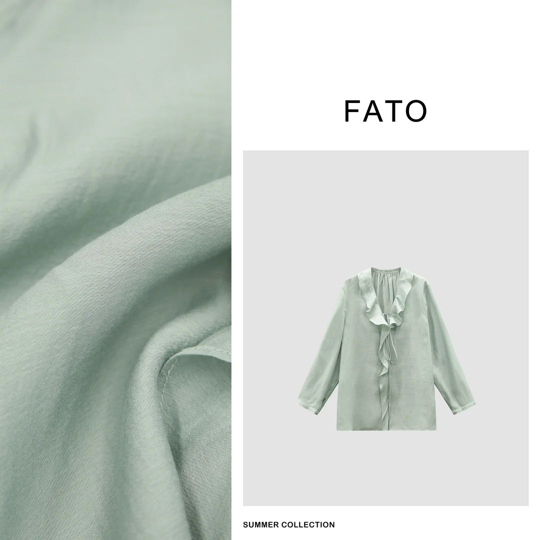 fattonny郑买买【青屿】夏季新款防晒设计感荷叶边V领衫衣HH50324C3