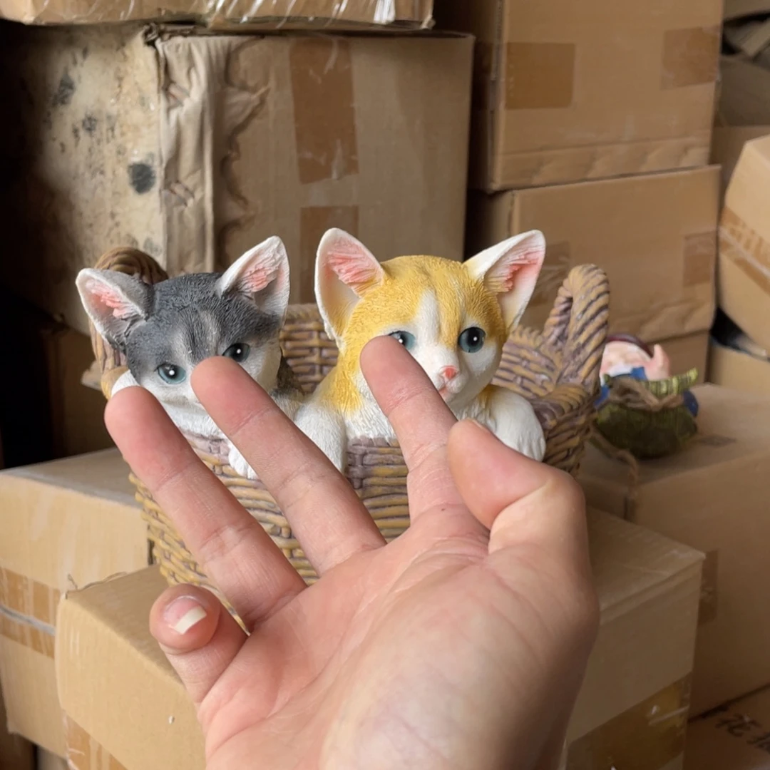 【闪购商品】树脂双猫花篮摆件