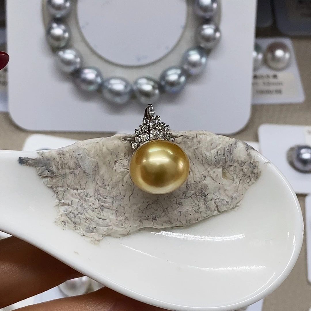 未镶嵌茶金13.6单颗特价不退换海水珍珠