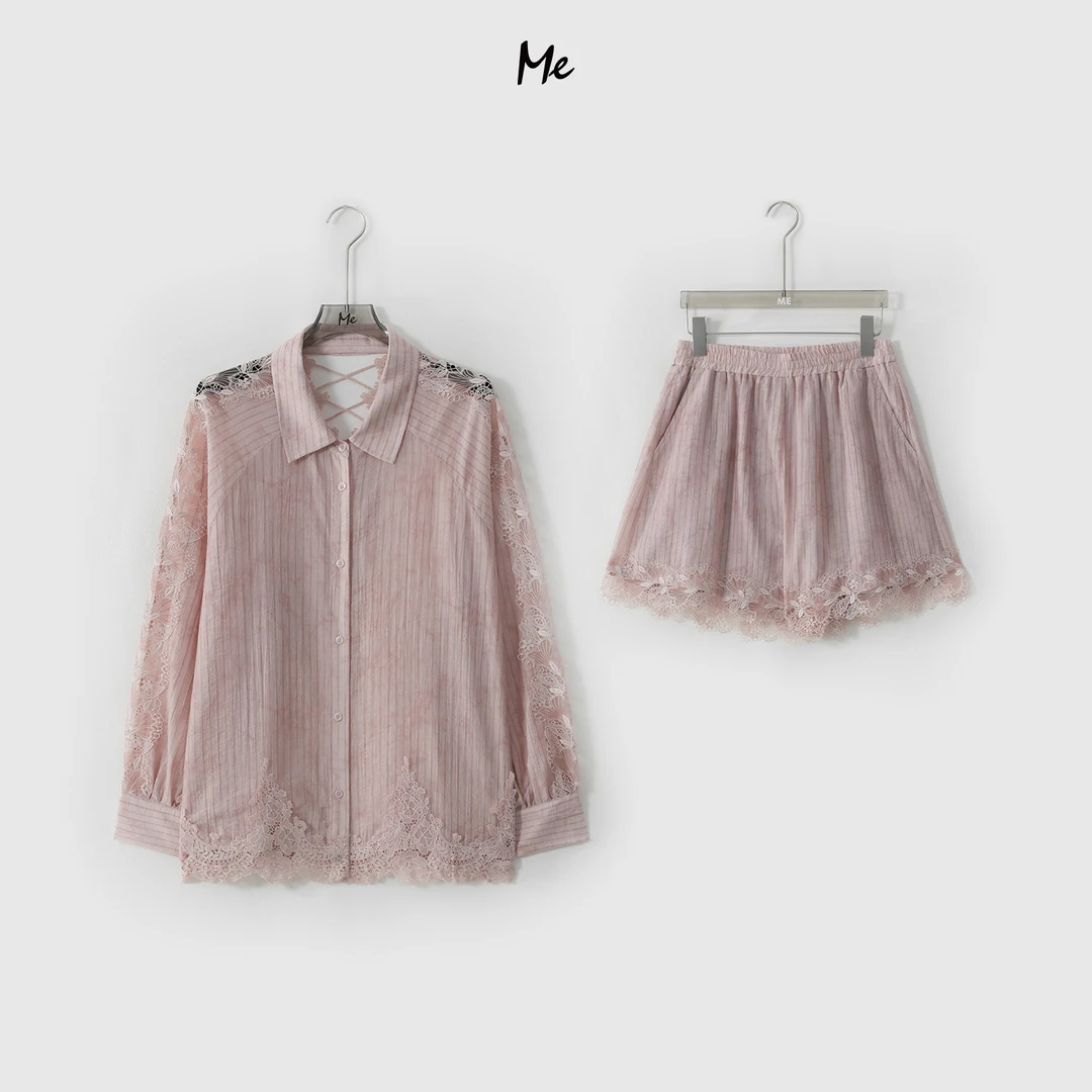 ME【朱丽叶套装】天丝混纺蕾丝拼接巨遮肉显瘦时尚休闲套装MESS6552