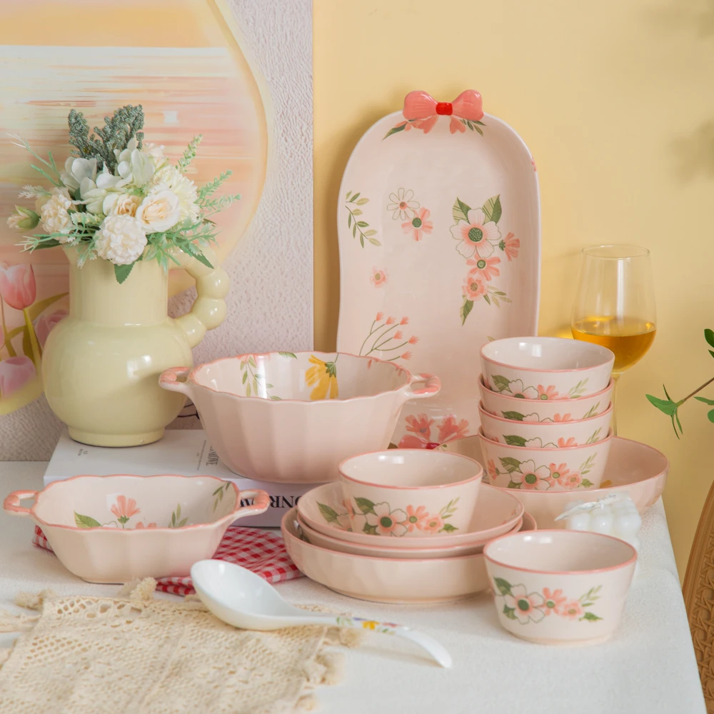 珊瑚海系列釉下彩陶瓷餐具高档餐具碗盘套装14件套盘碗汤碗