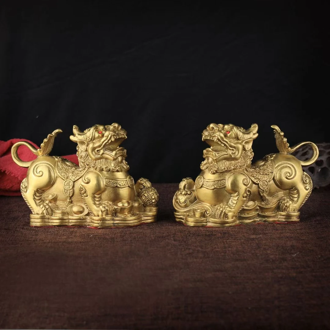 貔貅纯黄铜貔貅摆件家用神兽皮丘一对公母客厅店铺开业送礼工艺品