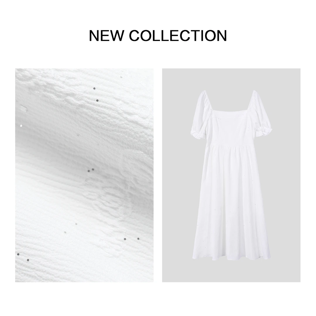 【香香专属】L3F28136 甜美方领泡泡袖连衣裙-1196