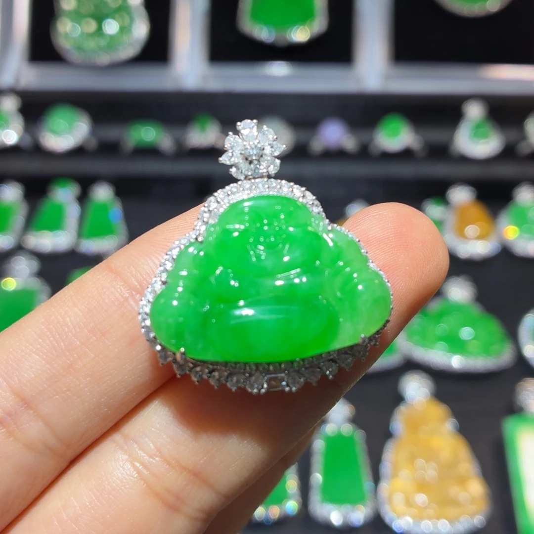 翡翠18K金镶嵌吊坠(不含链)翡翠