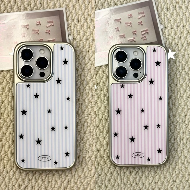 [银边玻璃壳]简约百搭少女风适用于iphone 16多型号手机壳