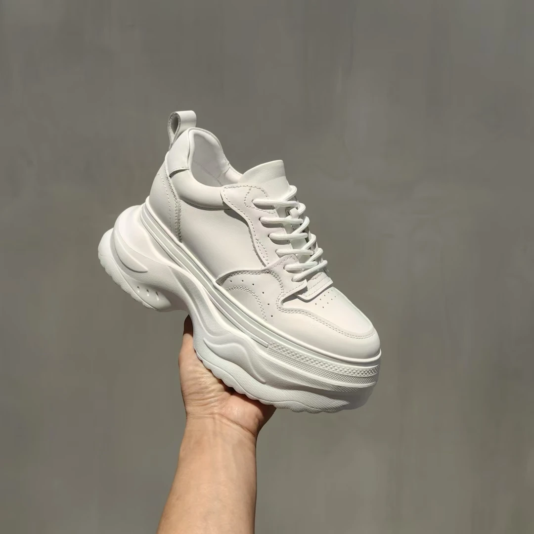 蒂格薇琦2025春新款小白鞋女真皮厚底增高百搭白色厚底鞋2181-10